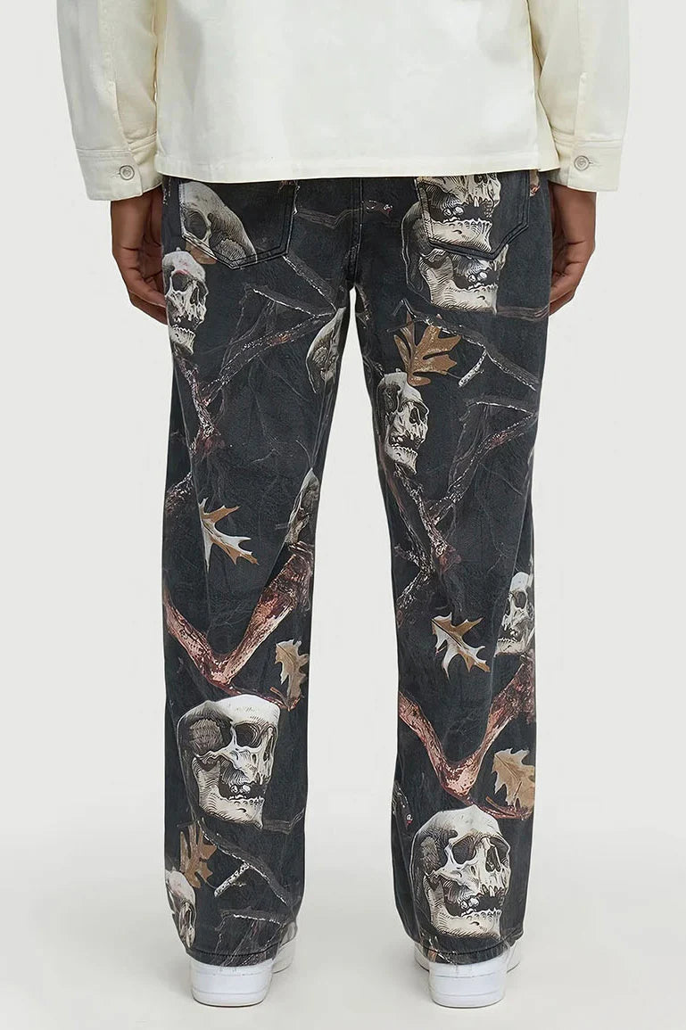 Baggy Skull Leaves Jeans
